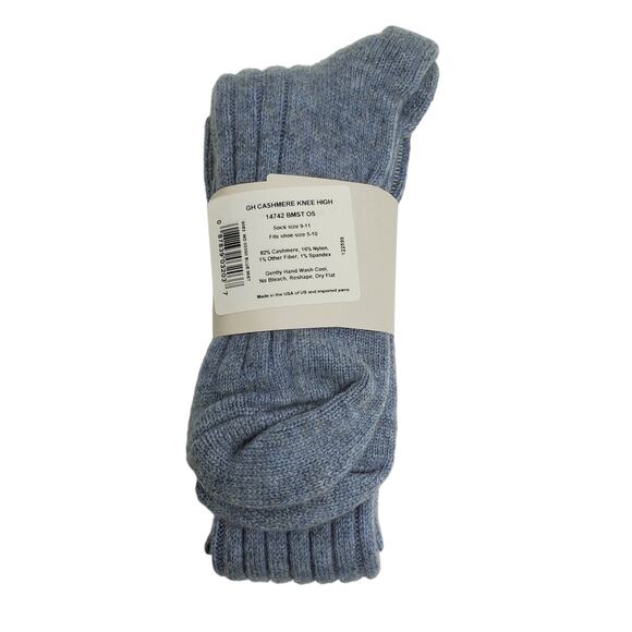NEW Garnet Hill Socks Knee High 9-11 Blue Mist 82% Cashmere Warm Cozy Holiday - Picture 2 of 5
